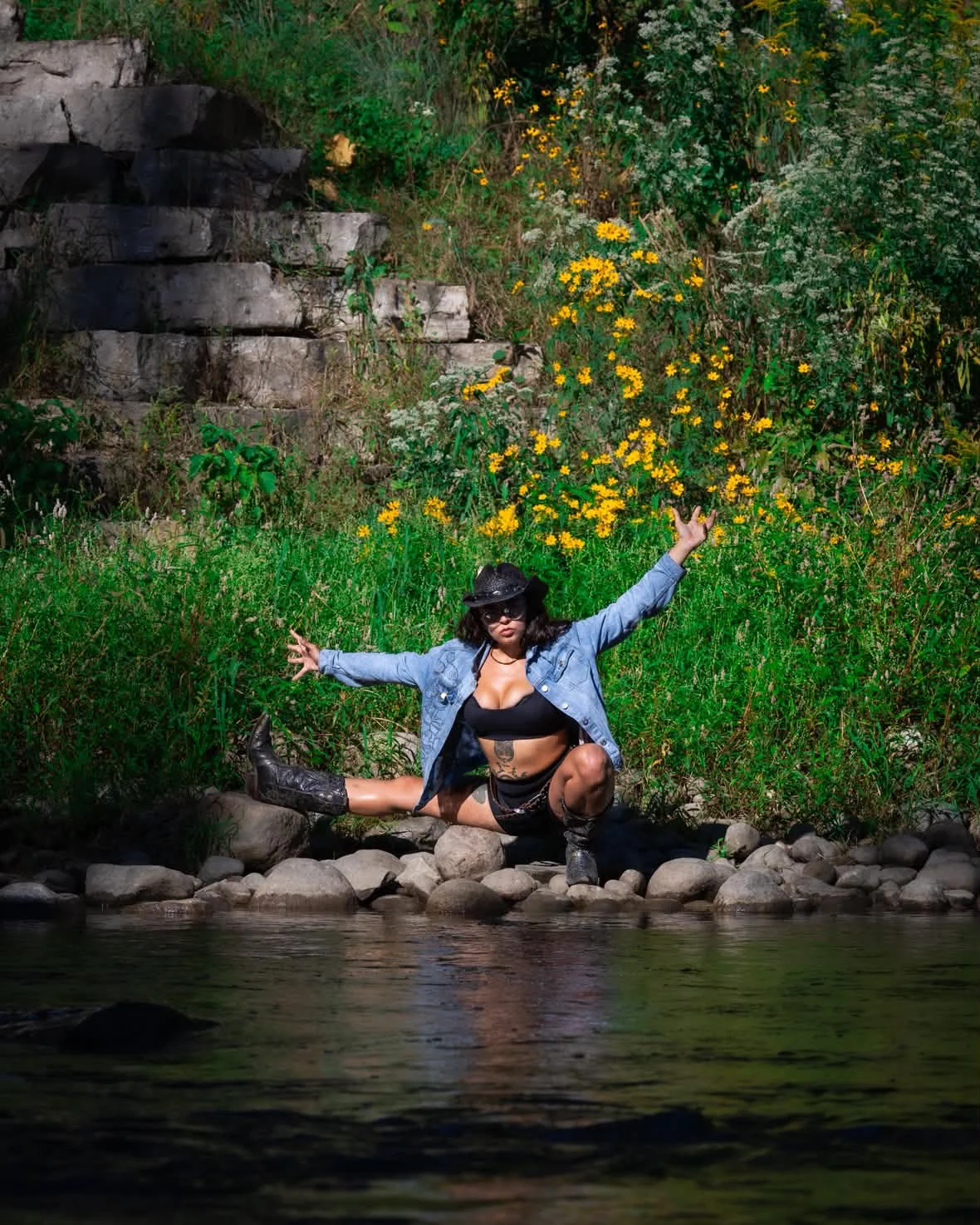 Paige exploring her practice beside the river